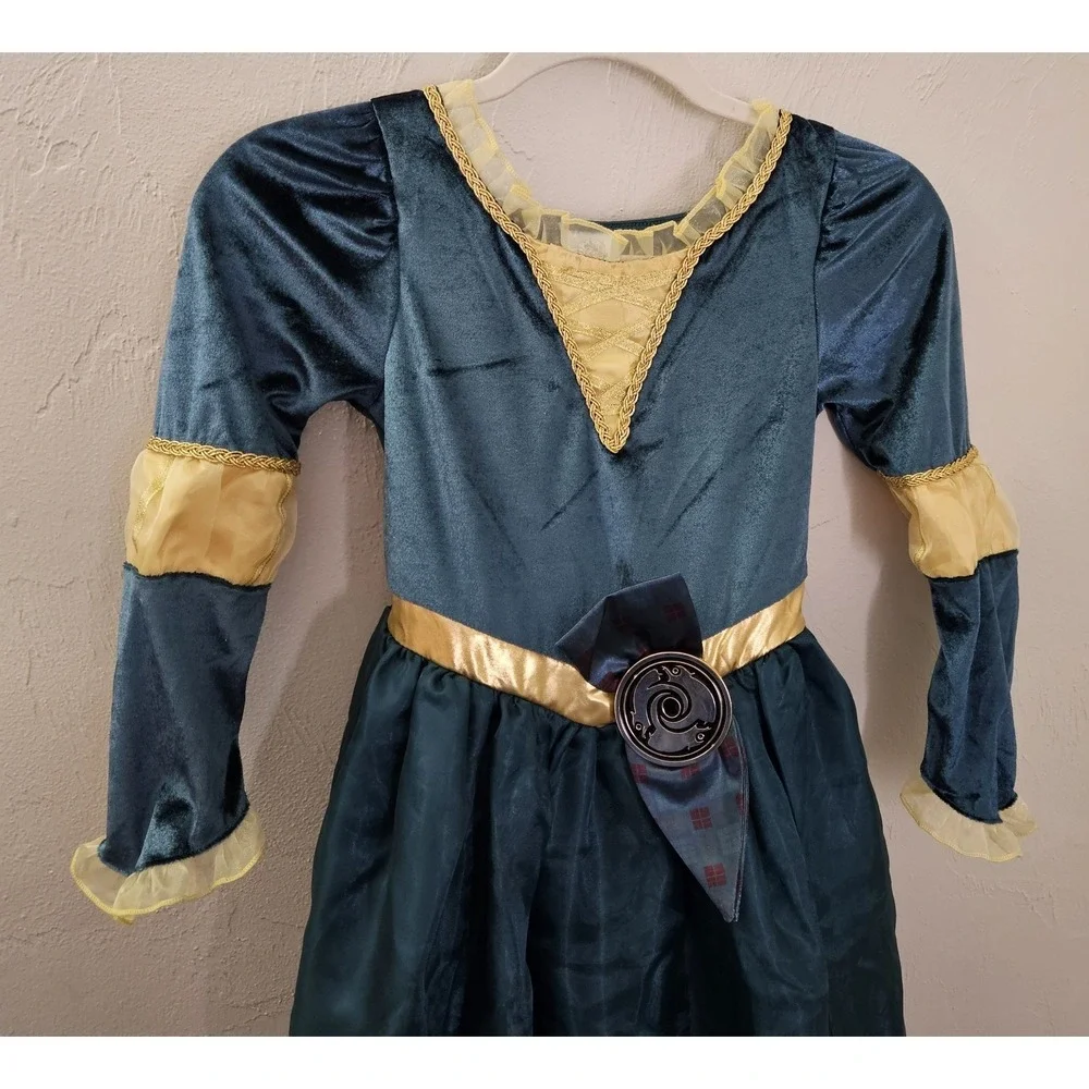Disney Store Merida Premium Costume Size 7/8 Brave Teal Velvet Gold Dress-up